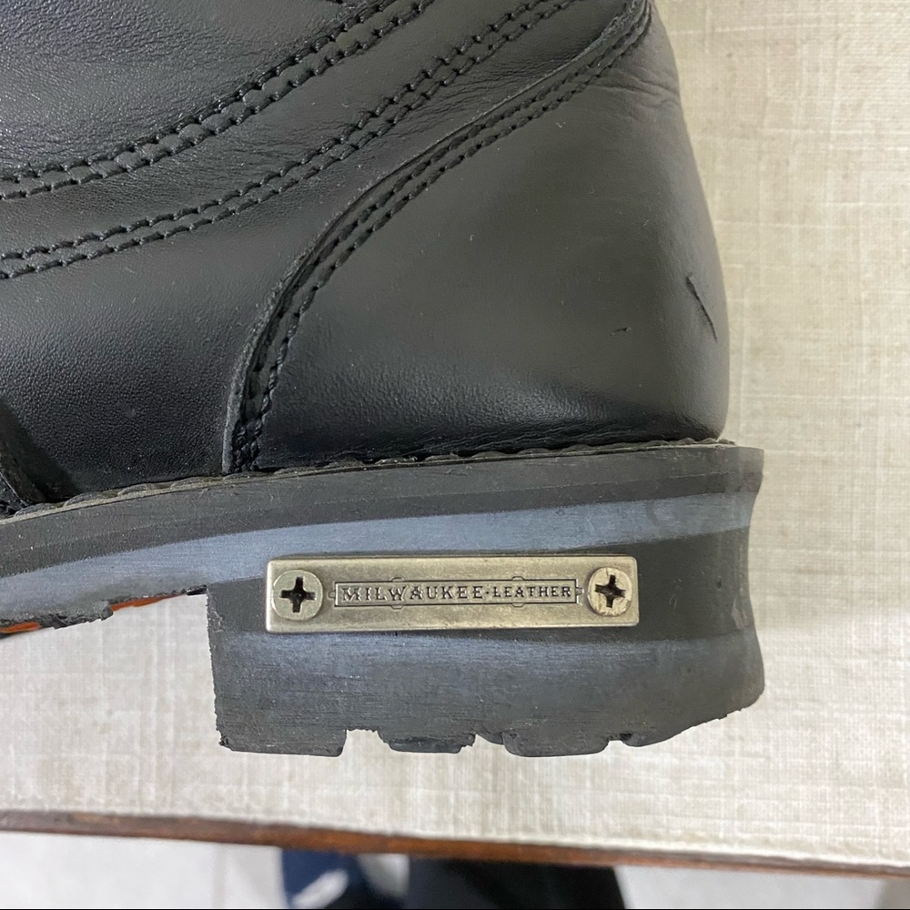 Milwaukee Leather Moto Boots 9EEEUSA Leather Black Moto Boots Side Zipper - Picture 4 of 9